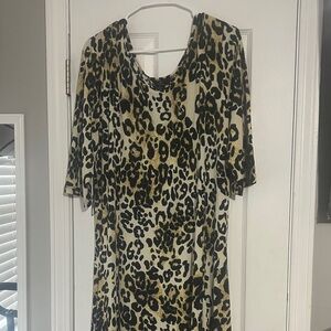 Nina Leonard Black and Gold Leopard Long Sleeve Dress